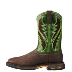 Ariat® Men's WorkHog Wide Square Toe Brown & Green Work Boots 10020083 -Ariat Style 10020083 side