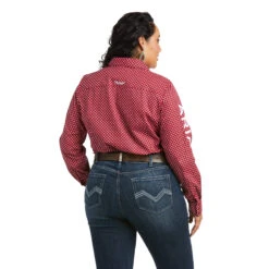 Ariat Ladies Team Kirby Stretch Red Button Down Shirt 10037433 -Ariat Style 10037433 back plus