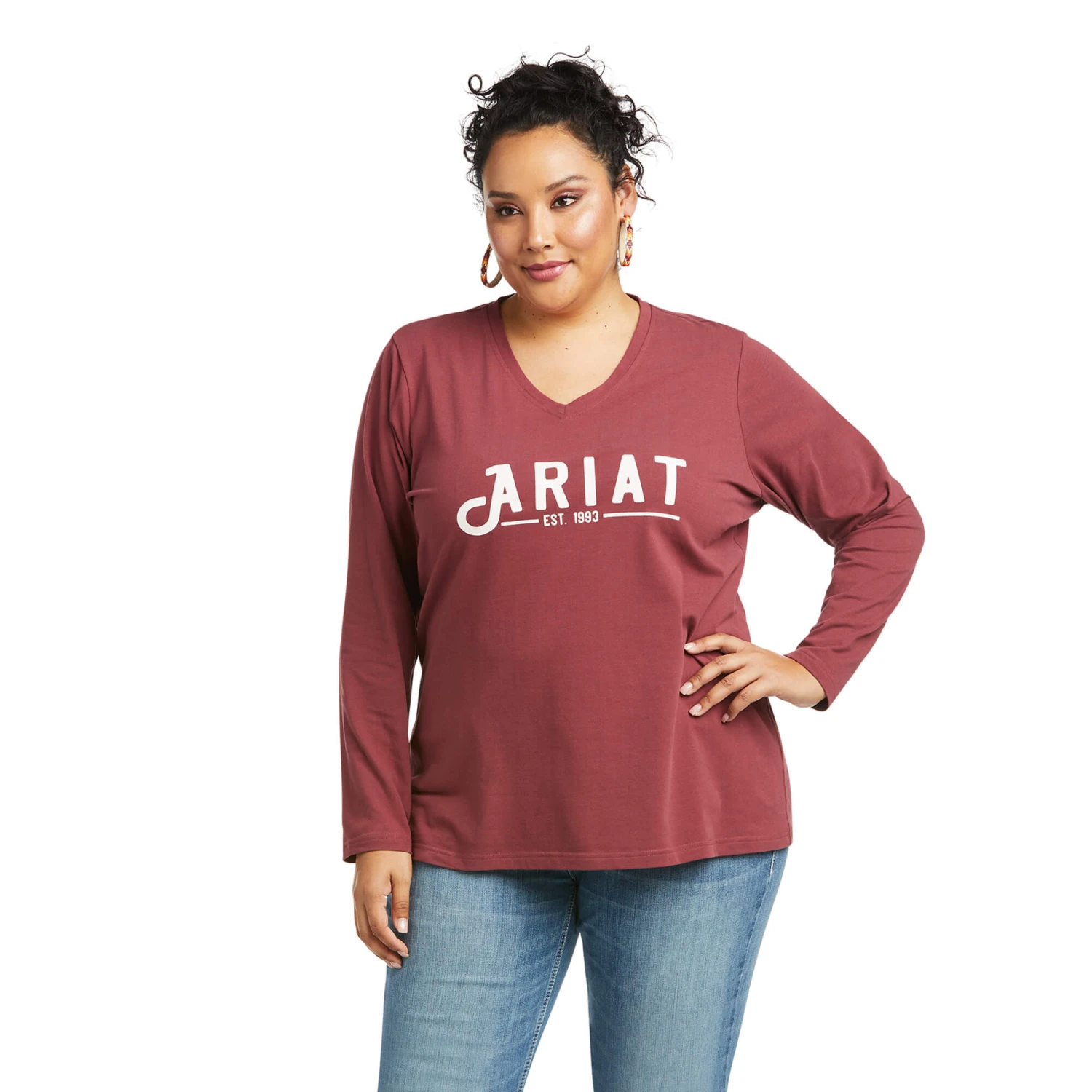 Ariat Ladies REAL Long Sleeve Fig Galaxy Red Logo Tee 10037523 2 Ariat Ladies REAL Long Sleeve Fig Galaxy Red Logo Tee 10037523 - Image 2