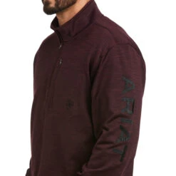 Ariat Men's Team Logo Malbec & Mid Grey 1/4 Zip Sweatshirt 10037540 -Ariat Style 10037540 01