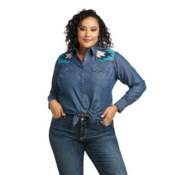 Ariat Ladies REAL Vivacious Indigo Denim Button Down Shirt 10037584 -Ariat Style 10037584 front plus