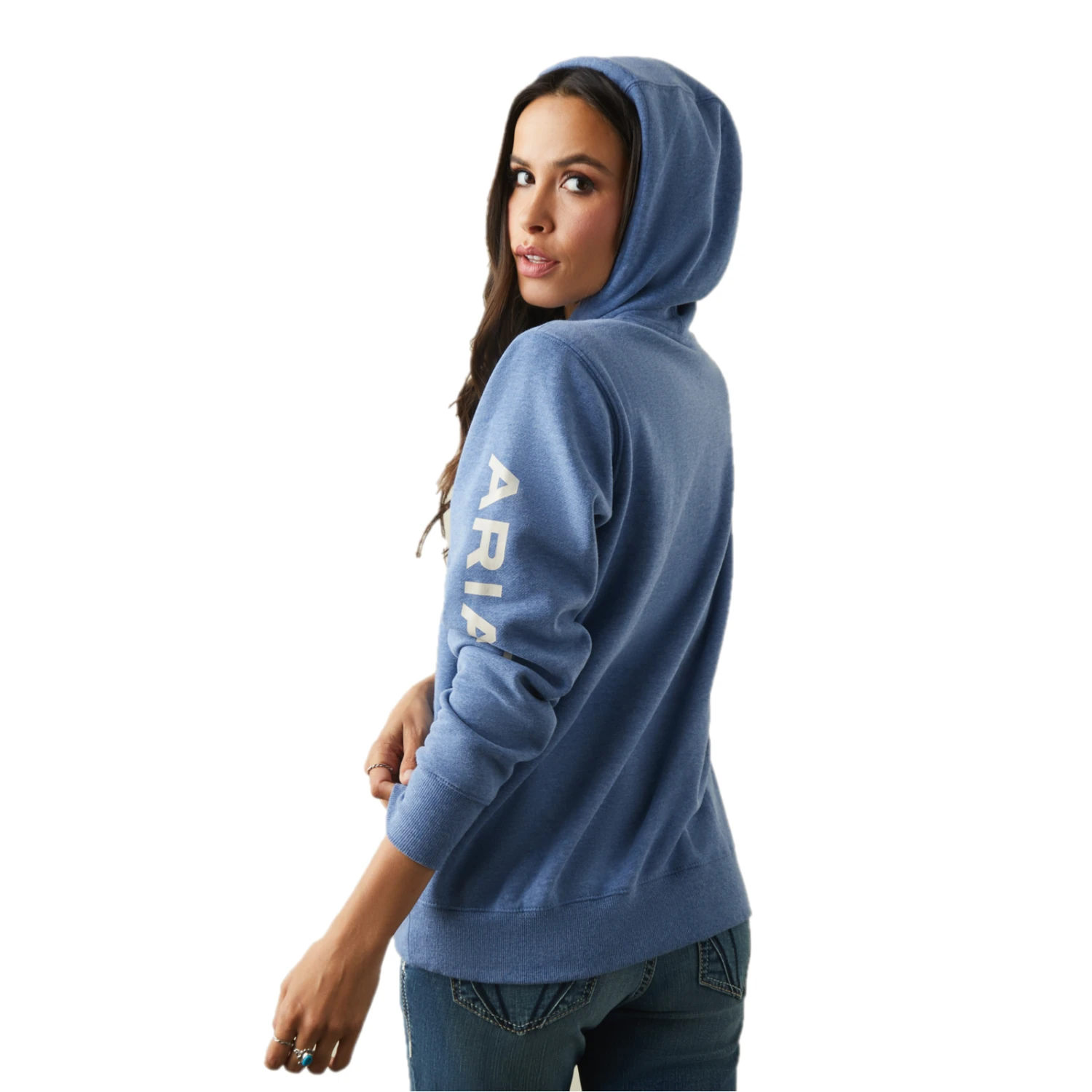 Ariat® Ladies Logo Blue Heather Hoodie 10040814 2 Ariat® Ladies Logo Blue Heather Hoodie 10040814 - Image 2