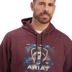 Ariat® Men's Southwest Block Malbec Heather Hoodie 10041722 6 Ariat® Men's Southwest Block Malbec Heather Hoodie 10041722 -Ariat Style 10041722a