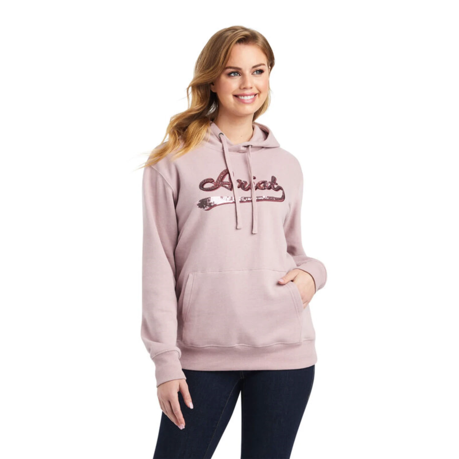 Ariat® Ladies R.E.A.L™ Sequin Logo Nostalgia Rose Heather Hoodie 10042236 1 Ariat® Ladies R.E.A.L™ Sequin Logo Nostalgia Rose Heather Hoodie 10042236