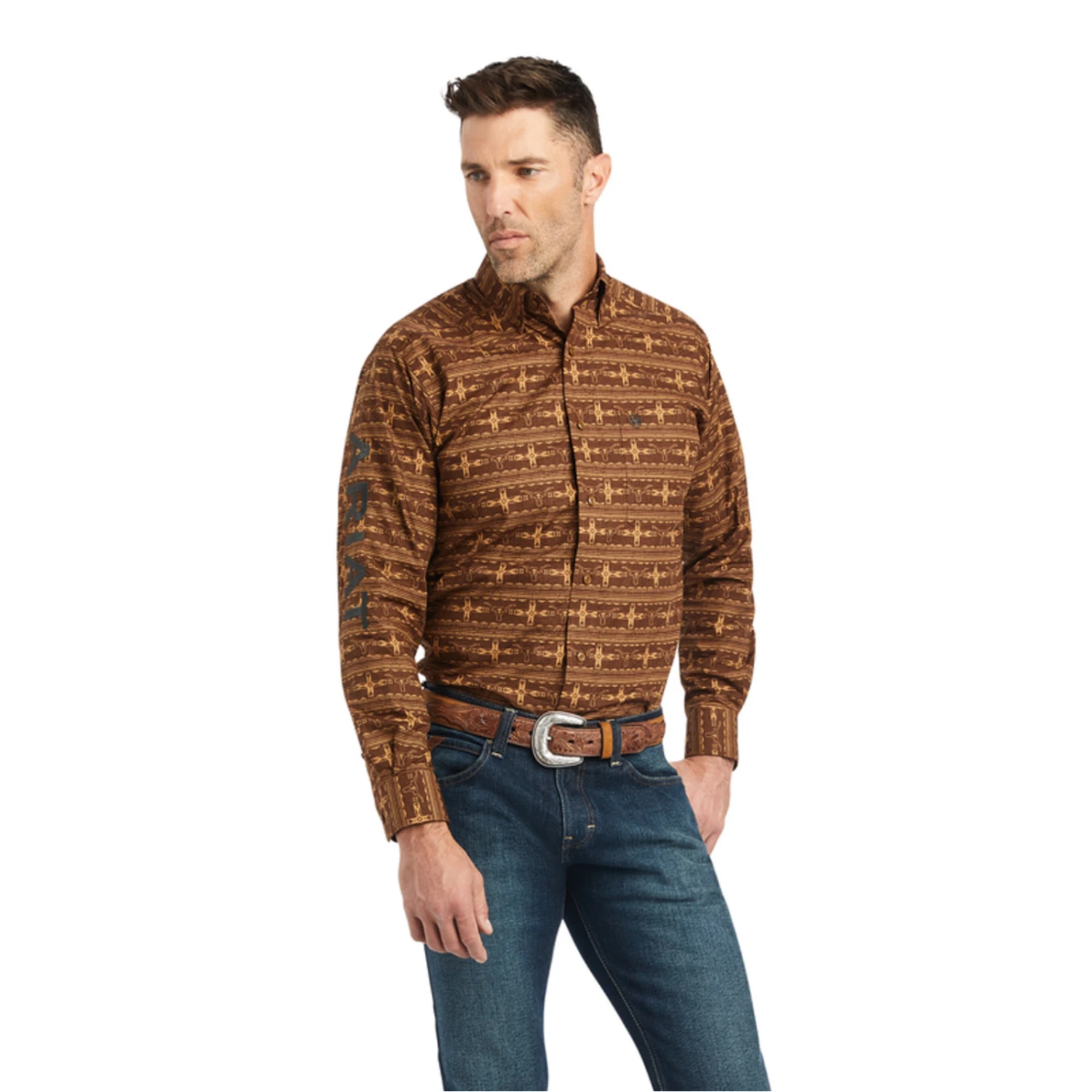 Ariat® Men's Team Toffee Brown Colter Fitted Button Down Shirt 10042353 1 Ariat® Men's Team Toffee Brown Colter Fitted Button Down Shirt 10042353