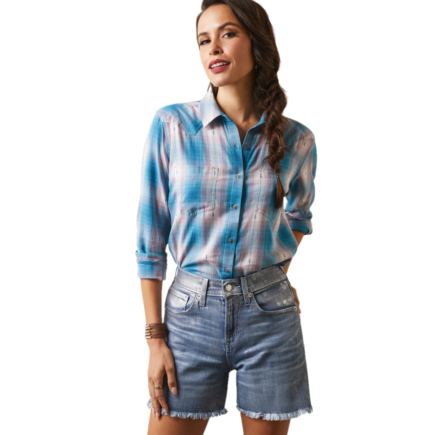 Ariat® Ladies R.E.A.L Billie Jean Blue Plaid Shirt 10043452 1 Ariat® Ladies R.E.A.L Billie Jean Blue Plaid Shirt 10043452