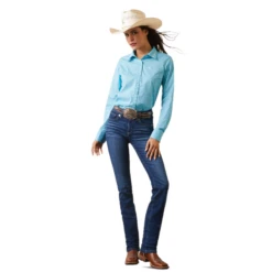Ariat® Ladies R.E.A.L Caidan Print Blue Button Down Shirt 10043553 -Ariat Style 10043553c