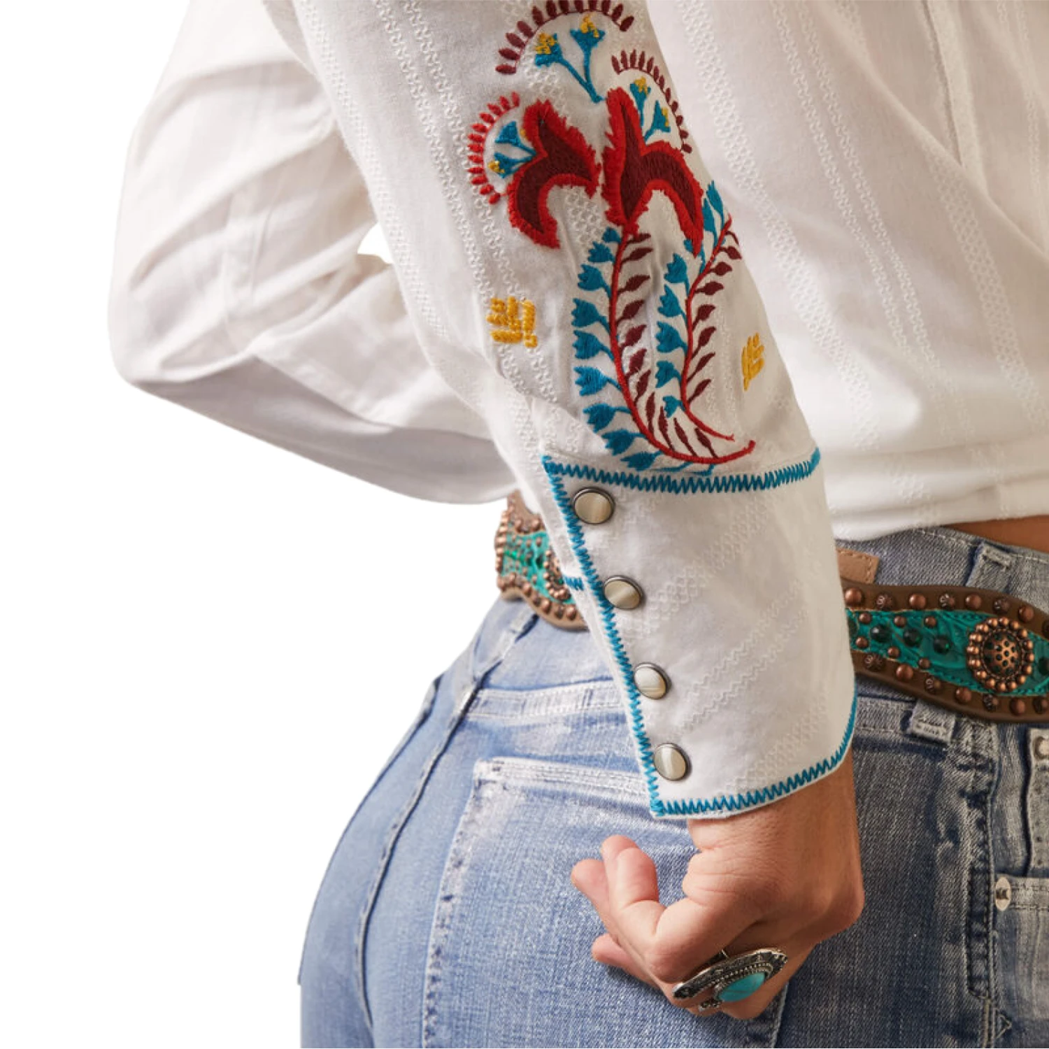 Ariat® Ladies Martina White Snap Button Down Shirt 10043690 2 Ariat® Ladies Martina White Snap Button Down Shirt 10043690 - Image 2