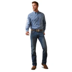 Ariat® Men's Team Samson Classic Blue Plaid Button Down Shirt 10043794 -Ariat Style 10043794c