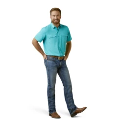 Ariat® Men's VentTEK™ Outbound Fitted Aqua Blue Button Down Shirt 10045036 -Ariat Style 10045036e