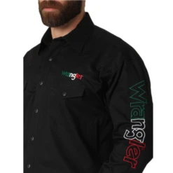 Wrangler® Men's Mexico Flag Black Logo Western Snap Shirt 112317124 -Ariat Style 112317124 3