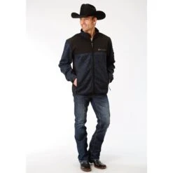 Roper Men's Blue & Black Knit Sweater Fleece Jacket 03-097-0794-7110BU -Ariat Style 15803148110309707947110b lg
