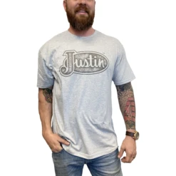 Justin Men's Logo Grey Heather Short Sleeve T-Shirt J-G3179