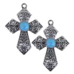 Blazin Roxx® Crystal & Turquoise Stone Cross Earrings 29553