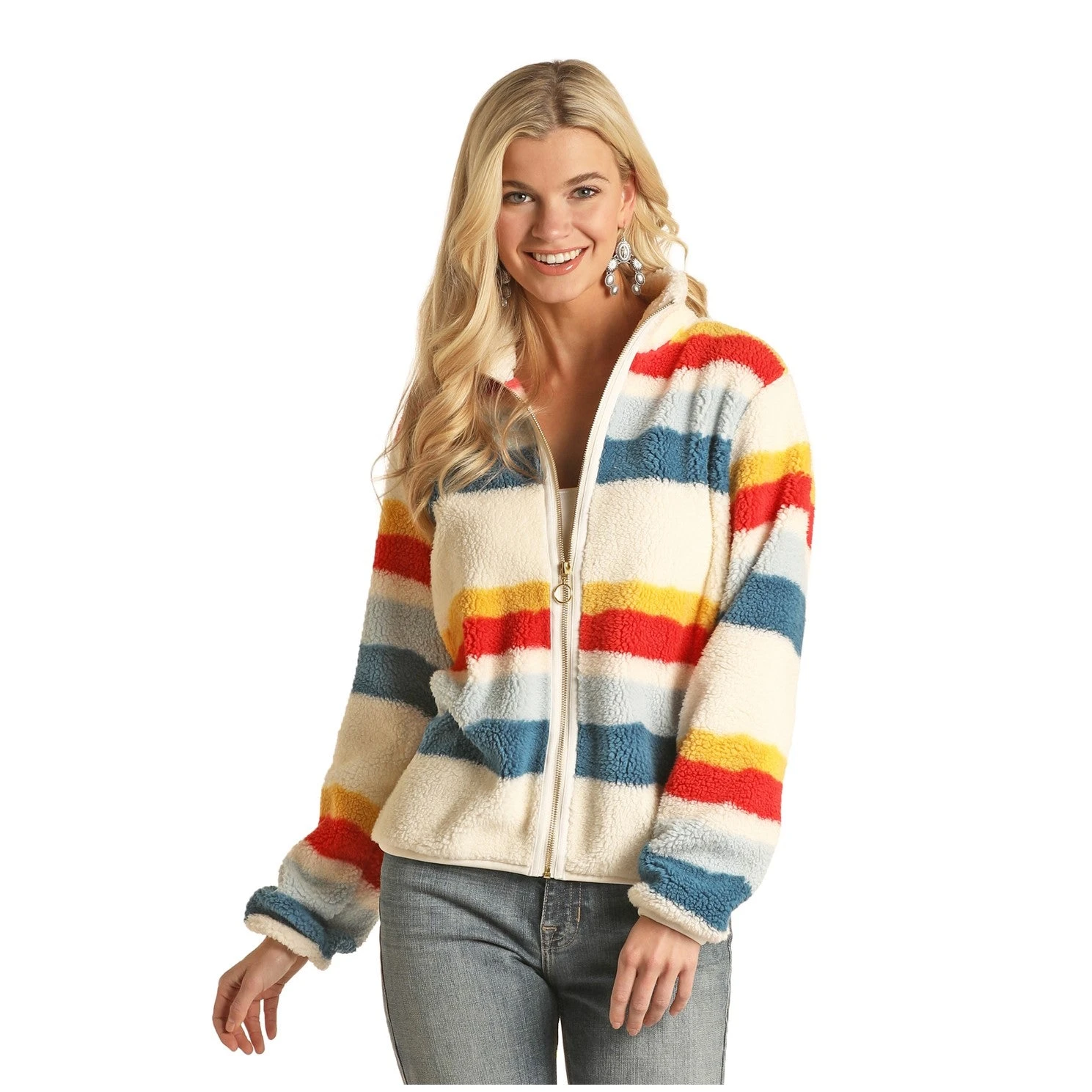 Rock & Roll Cowgirl® Ladies Sherpa Striped Zip Up Sweater 48T2398 1 Rock & Roll Cowgirl® Ladies Sherpa Striped Zip Up Sweater 48T2398