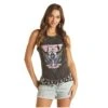 Rock & Roll Cowgirl Girl's Bull Skull Graphic Muscle Black Tank 49-3226