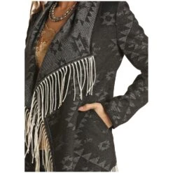 Powder River Ladies Aztec Black Jacquard Wool Fringe Jacket 52-1016-01 -Ariat Style 52 1016 B