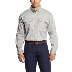 Ariat® Men's FR Solid Vent Grey Silver Fox Work Shirt 10019063