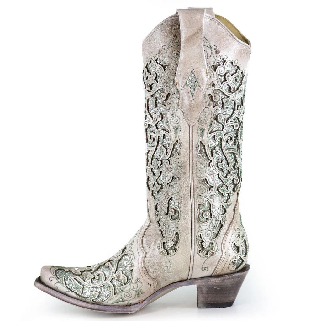 Corral Boots Corral Ladies Martina Green White Glitter Crystals Wedding Boots A3321 4 Corral Boots Corral Ladies Martina Green White Glitter Crystals Wedding Boots A3321 - Image 4