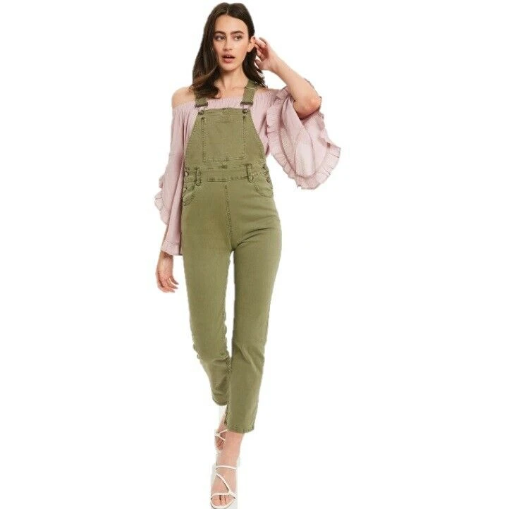 Listicle Ladies Olive Skinny Denim Overalls LRP0224-OLV 1 Listicle Ladies Olive Skinny Denim Overalls LRP0224-OLV