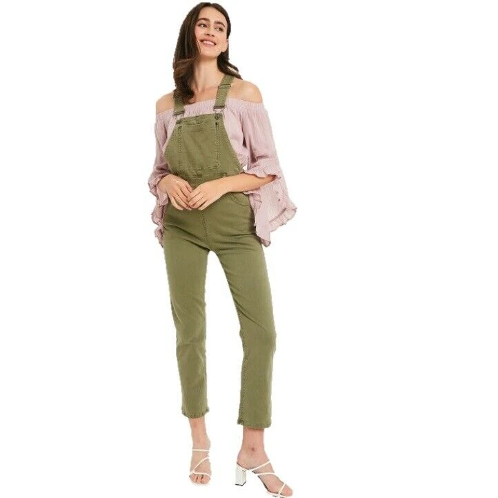 Listicle Ladies Olive Skinny Denim Overalls LRP0224-OLV 2 Listicle Ladies Olive Skinny Denim Overalls LRP0224-OLV - Image 2