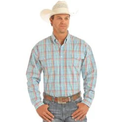 Panhandle Select Men's Yarndye Plaid Print Button Down Shirt 36D9046