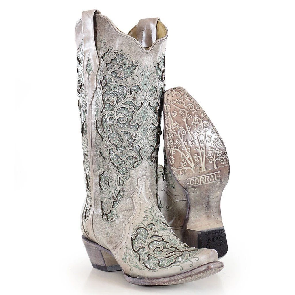 Corral Boots Corral Ladies Martina Green White Glitter Crystals Wedding Boots A3321 5 Corral Boots Corral Ladies Martina Green White Glitter Crystals Wedding Boots A3321 - Image 5