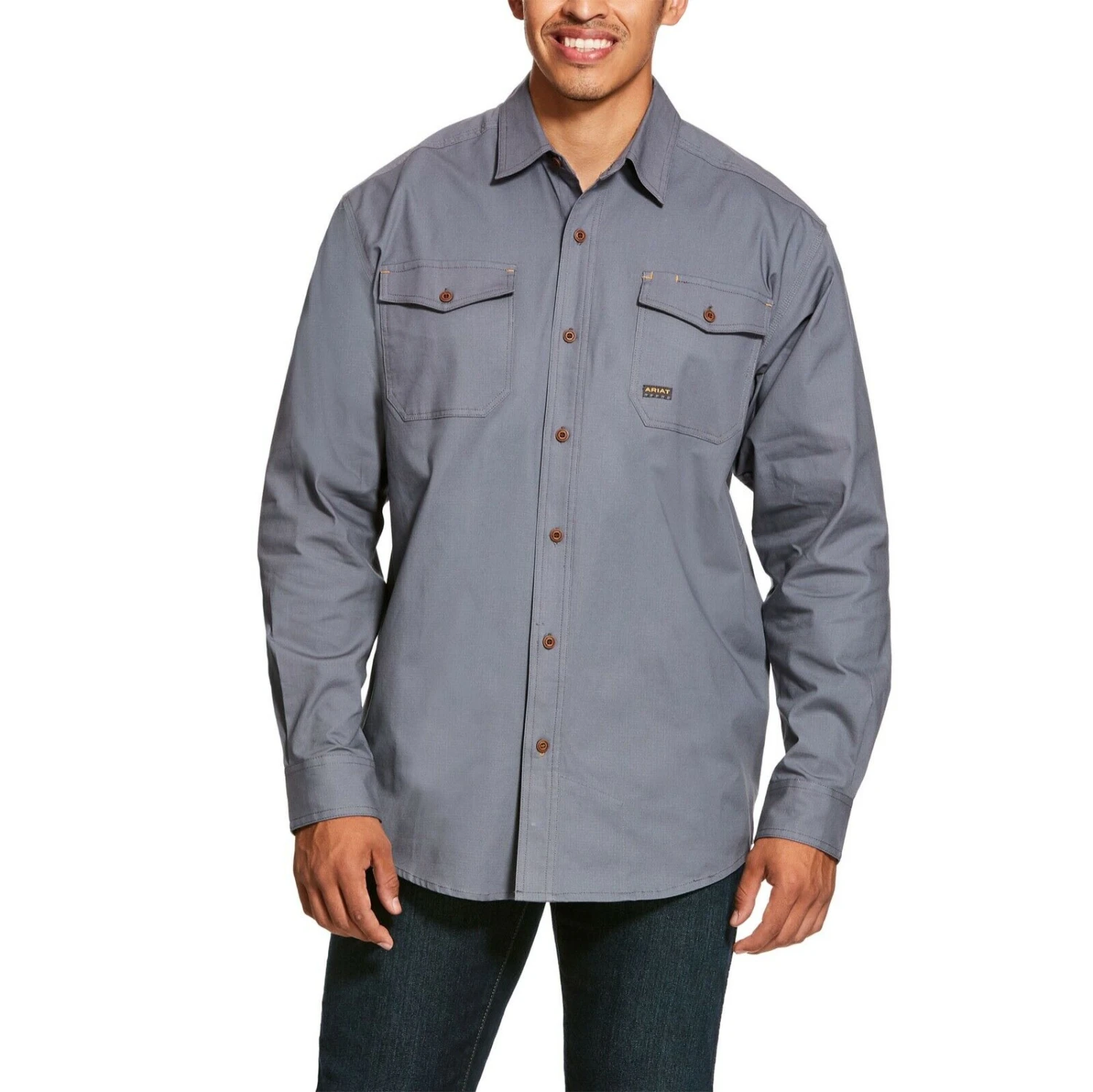 Ariat® Men's Rebar Made Tough DuraStretch Grey Work Shirt 10027830 1 Ariat® Men's Rebar Made Tough DuraStretch Grey Work Shirt 10027830