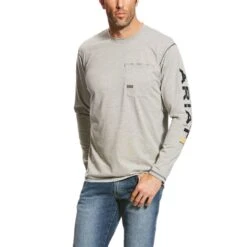 Ariat® Men's Rebar Workman Grey Long Sleeve Logo T-Shirts 10023918