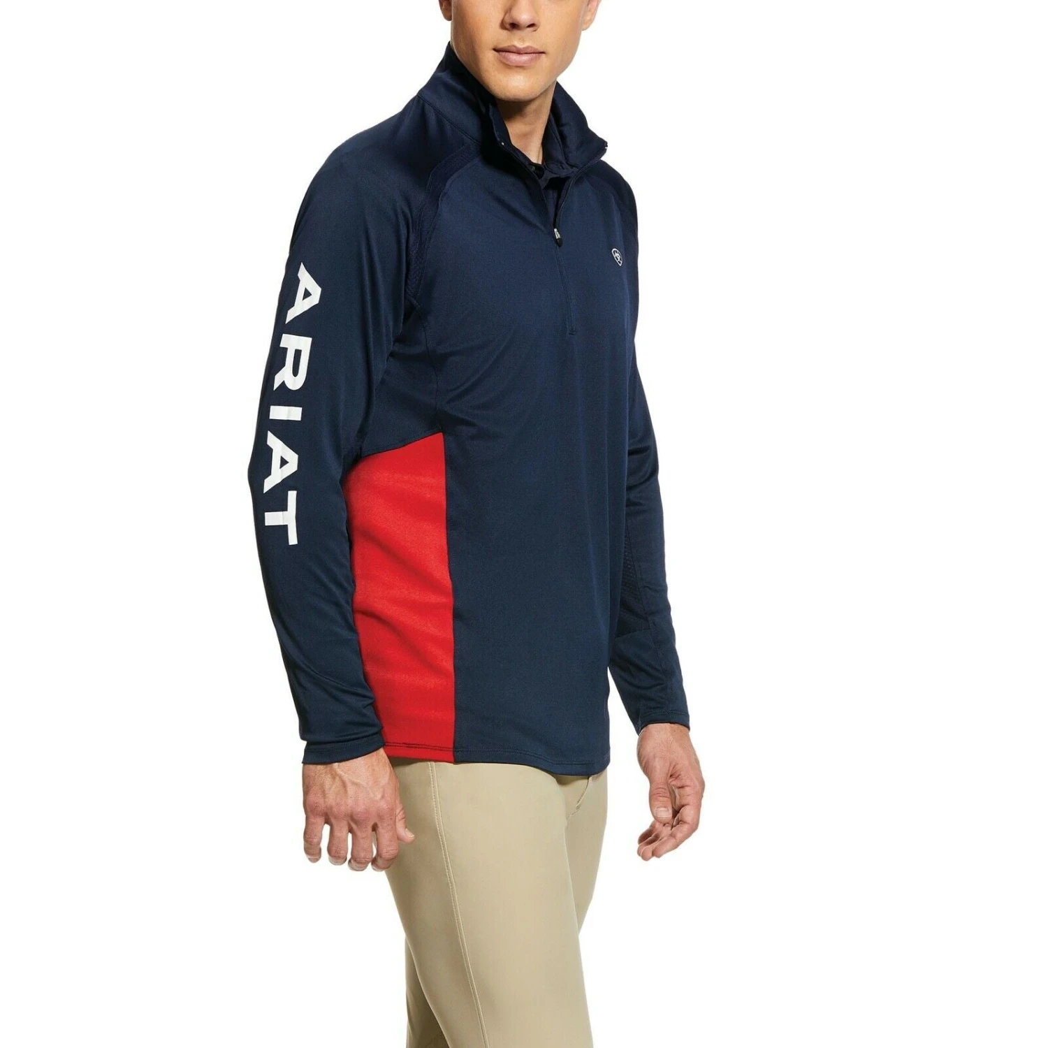 Ariat® Men's Sunstopper Navy & Red Team 1/4 Zip Baselayer 10031008 1 Ariat® Men's Sunstopper Navy & Red Team 1/4 Zip Baselayer 10031008