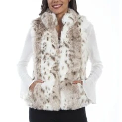 Scully Ladies Leopard Print Faux Fur Reversible Vest 8055-LEP