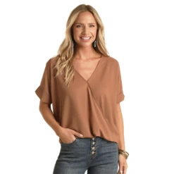 Panhandle Ladies Short Sleeve Surplice Brass Top WLWT51R03A