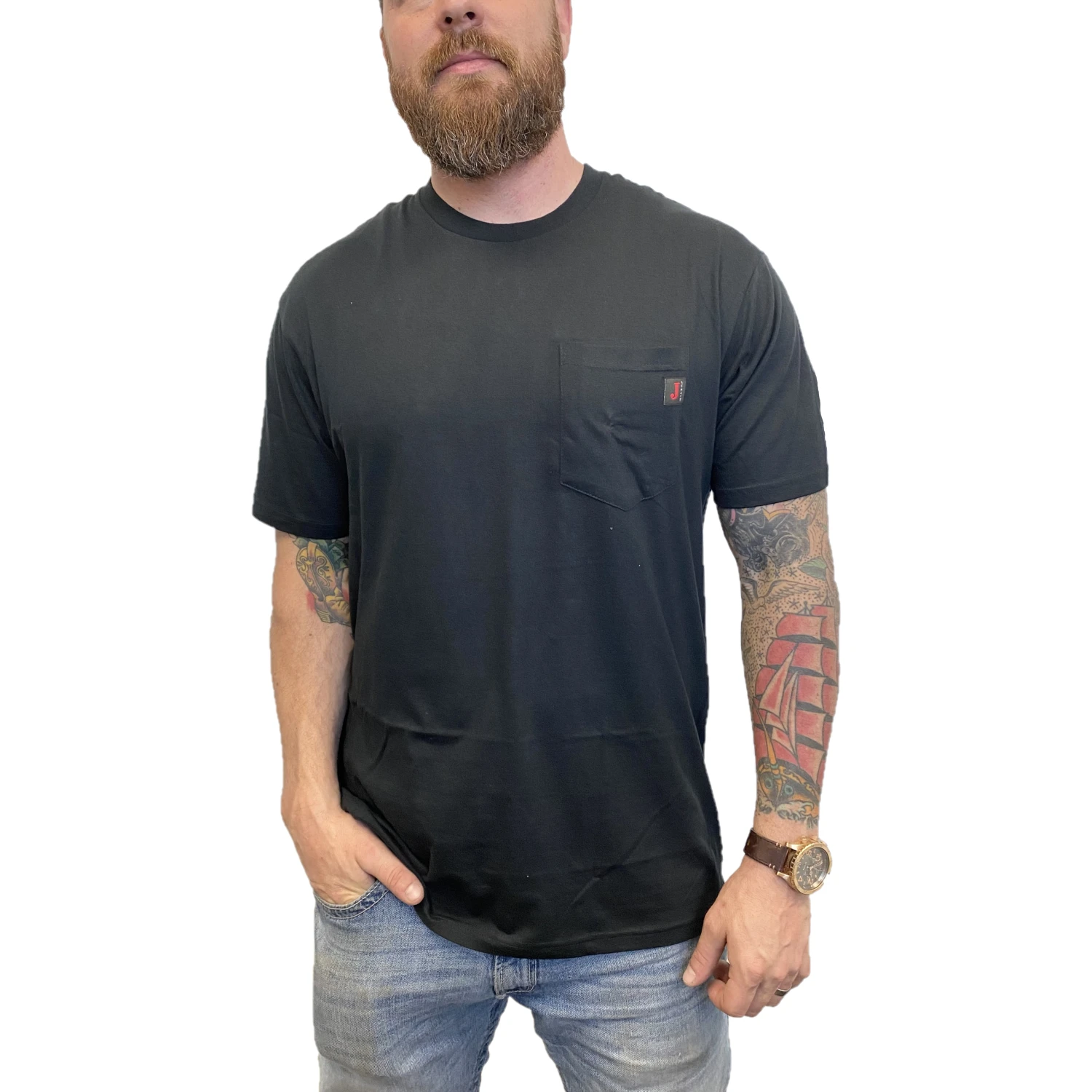 Justin Men's Pocket Short Sleeve Black Work T-Shirt J-1459-BLK 1 Justin Men's Pocket Short Sleeve Black Work T-Shirt J-1459-BLK