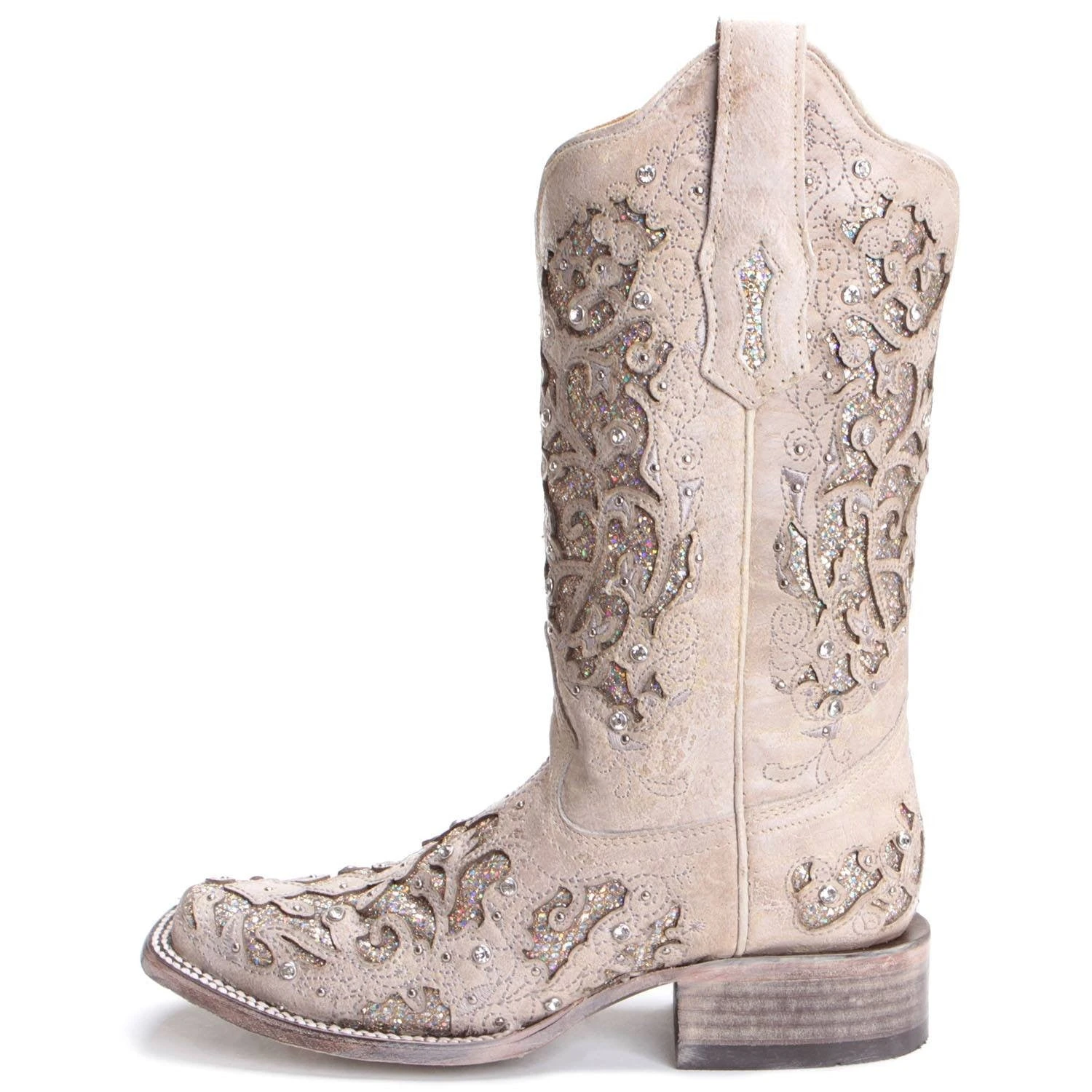 Corral Boots Corral Ladies Eliza White Glitter Inlay & Crystals Wedding Boot A3397 3 Corral Boots Corral Ladies Eliza White Glitter Inlay & Crystals Wedding Boot A3397 - Image 3