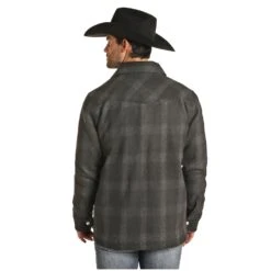 Powder River Men's Charcoal Plaid Wool Commander Jacket 92-1007-02 -Ariat Style 92 1007 B