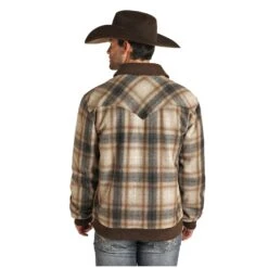Powder River Outfitters Men's Brown & Beige Plaid Wool Coat 92-1008-23 -Ariat Style 92 1008 A
