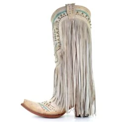 Corral Boots Corral Ladies Bone Multicolor Crystal And Fringe Snip Toe Boots C3424 -Ariat Style C3424 3