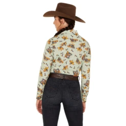 Cruel Denim® Ladies Western Horse Printed Green Button Down Shirt CTW7398002 -Ariat Style CTW7398002c