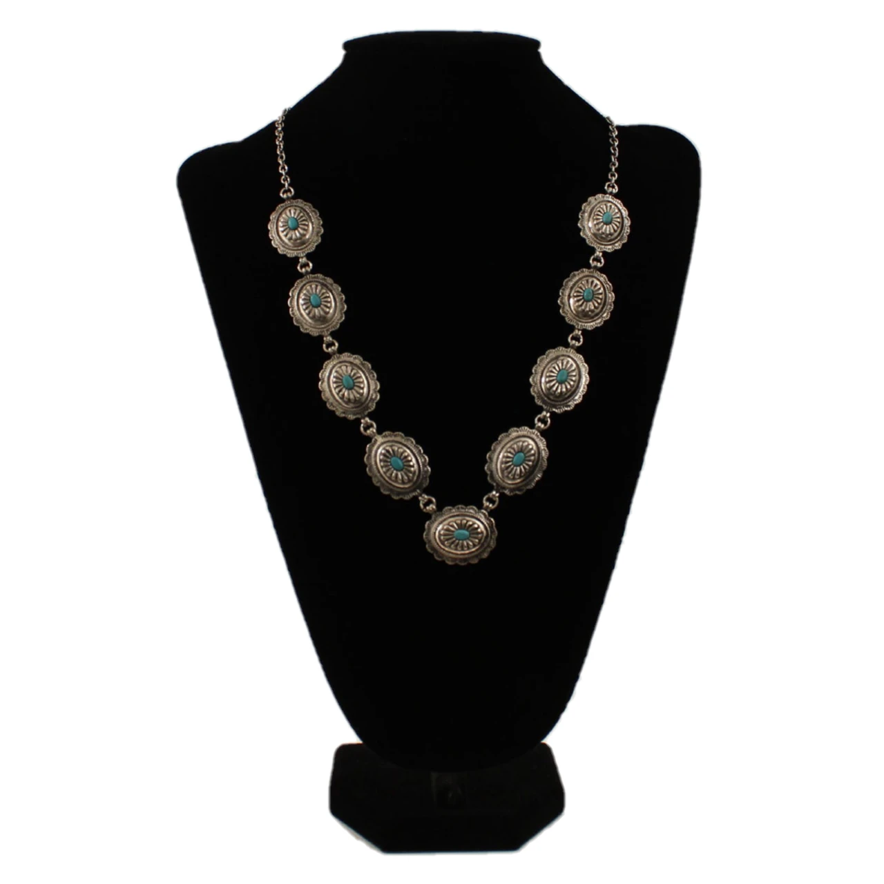 M&F Western® Silver With Turquoise Stone Concho Necklace DN0478SBTQ 1 M&F Western® Silver With Turquoise Stone Concho Necklace DN0478SBTQ