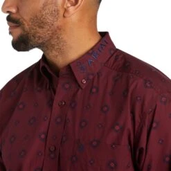 Ariat® Men's Team Wade Pomegranate Button Down Shirt 10038090 -Ariat Style F21 MNS WEST 10038090 detail01