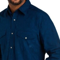 Ariat® Men's Trey Classic Snap Long Sleeve Berlin Blue Shirt 10038211 5 Ariat® Men's Trey Classic Snap Long Sleeve Berlin Blue Shirt 10038211 -Ariat Style F21 MNS WEST 10038211 detail01