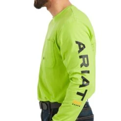 Ariat Men's Rebar Workman Logo Lime Long Sleeve Tee Shirt 10037406 -Ariat Style F21 MNS WORK 10037406 detail01