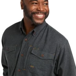 Ariat® Men's Rebar Flannel DuraStretch­™ Charcoal Work Shirt 10037412 -Ariat Style F21 MNS WORK 10037412 detail01