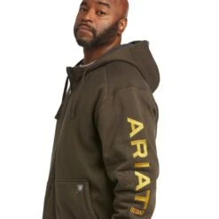 Ariat Men's Rebar All Weather Brown Full Zip Hoodie 10037644 -Ariat Style F21 MNS WORK 10037644 detail05