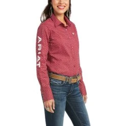 Ariat Ladies Team Kirby Stretch Red Button Down Shirt 10037433