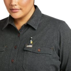 Ariat® Ladies Rebar Flannel DuraStretch™ Charcoal Work Shirt 10037478 -Ariat Style F21 WMS WORK 10037478 detail01 plus