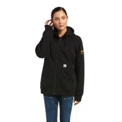 Ariat® Women's Rebar Thermic Insulated Black Full Zip Hoodie 10037482 -Ariat Style F21 WMS WORK 10037482 front 21d8c96f 3816 45ad 9914 44c015c6979d