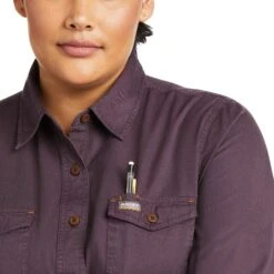 Ariat Women's Rebar Washed Twill Plum Perfect Work Shirt 10037591 -Ariat Style F21 WMS WORK 10037591 detail01 plus