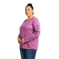 Ariat® Ladies Rebar Workman Logo Amethyst Long Sleeve T-Shirt 10037656 -Ariat Style F21 WMS WORK 10037656 front plus