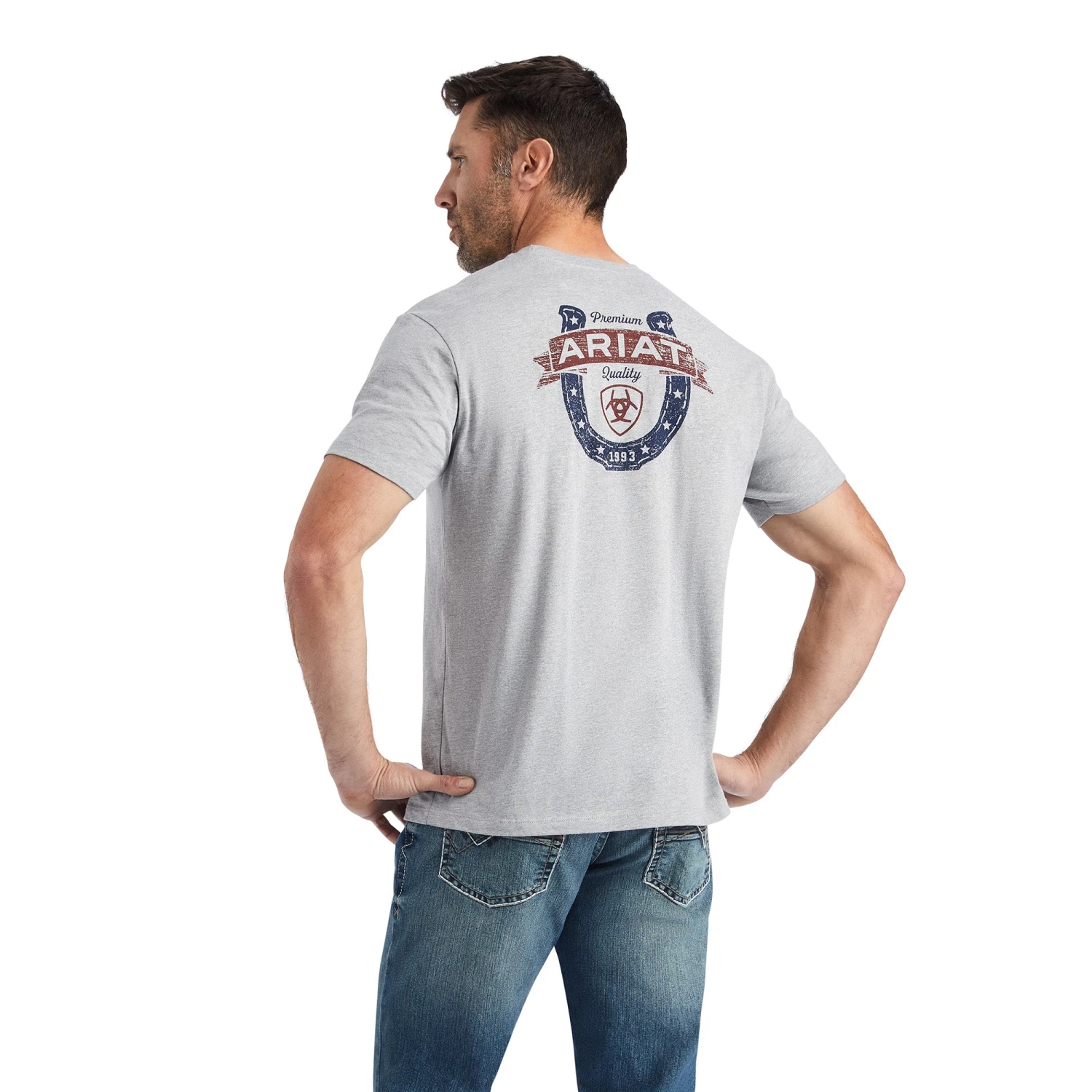 Ariat® Men's Lucky Horseshoe Grey Heather T-Shirt 10042653 1 Ariat® Men's Lucky Horseshoe Grey Heather T-Shirt 10042653